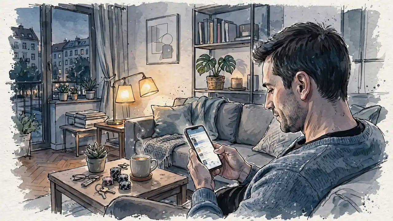Abendliche Szene mit Smartphone und Casino-Chips